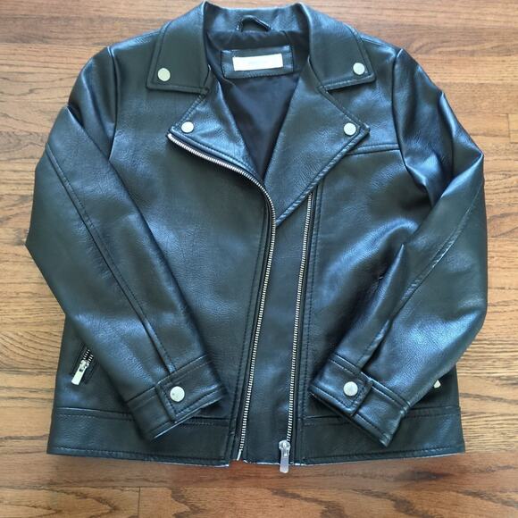 Girls Mango Faux Leather Long sleeve biker Jacket  black  kids size 9/10 EUC - Picture 4 of 6